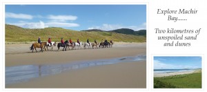 A photo of horseriders on the beach and a smaller photo of Machir Bay